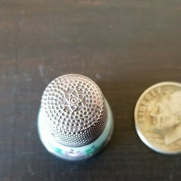 Vintage THIMBLE Sterling Silver & Floral Enamel Antique unique Collectable sz 8