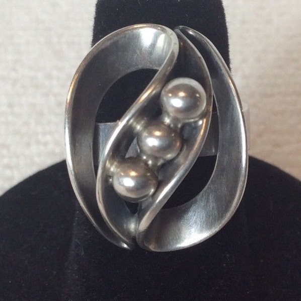 Vintage Sterling Silver E. Granit & Co. Finland Signed Swirl Ball Ring Size 6