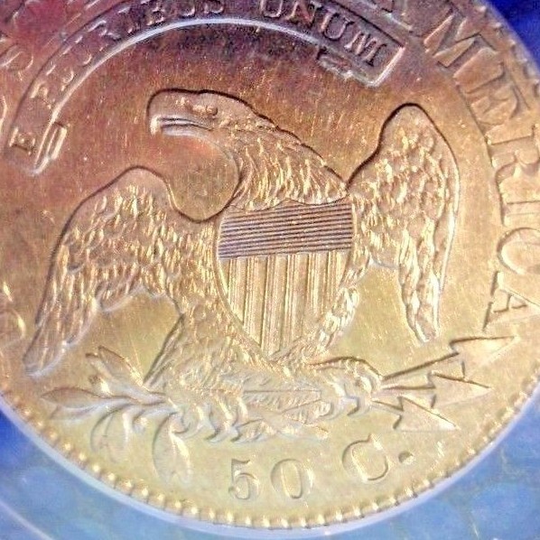 1824/4 Capped Bust Half Dollar with Double Profile  and Misaligned Obverse.