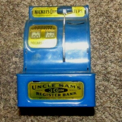UNCLE SAM's 3 Coin (Nickles, Dimes & Quarters) REGISTER BANK. Made in Korea