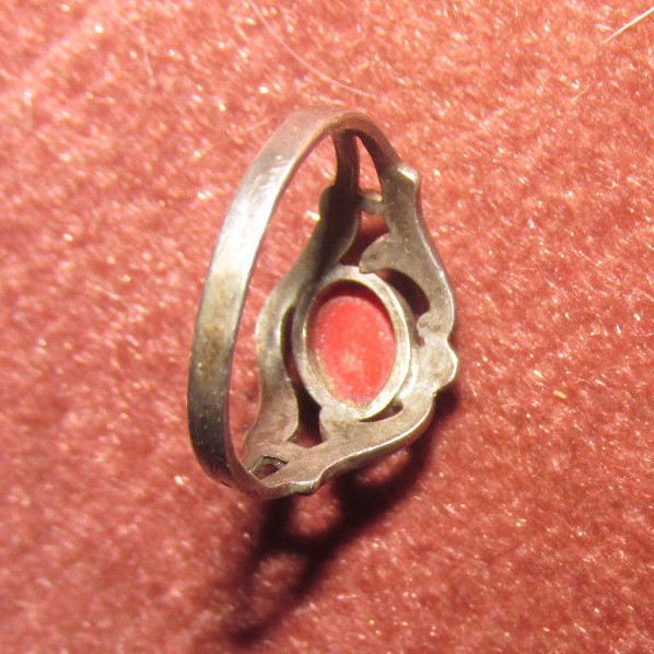 Unique Antique Baby/Child Coral Ladybug Sterling Ring!  size 1
