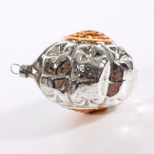 Vintage Glass Chrome Orange Flower Christmas Ornament W. Germany