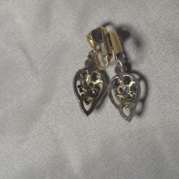 Vintage Floral Enamel Teardrop Blue Clip Earrings