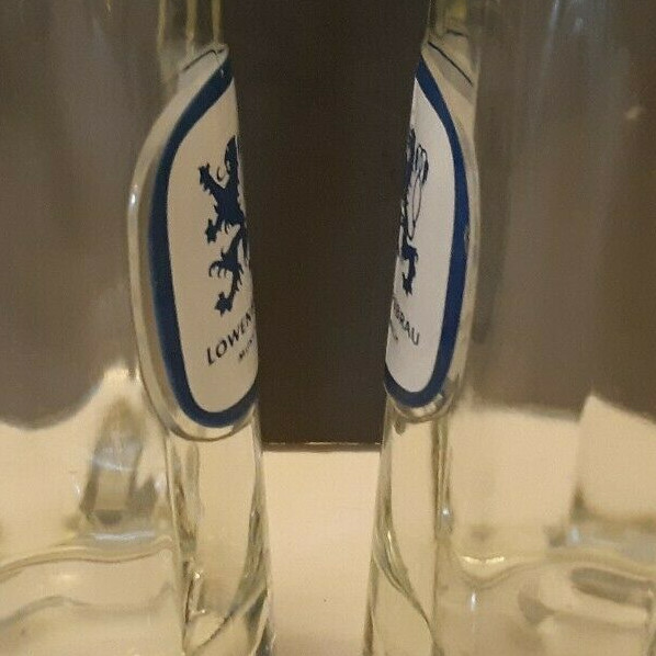 Lot 2 Vtg Lowenbrau Munich Heavy Glass Beer Stein Mug Tankard 6.5
