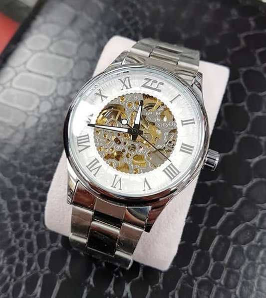Orologio Da Polso Zcc BigRom Uomo Automatico Meccanico Casual Silver Bianco lac