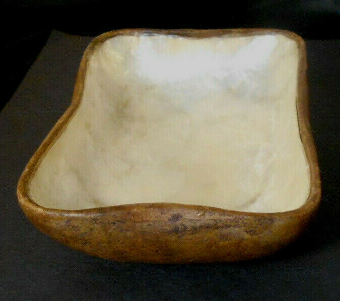 Vintage Handcrafted Monkey Pod Wood Bowl with Capiz Shell Lining