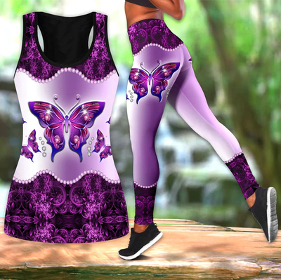 Purple Butterfly Tank Top & Legging Diamond Bling Yoga Pant Gym