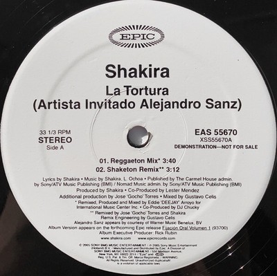 Shakira Artista Invitado Alejandro Sanz - La Tortura (12'', Promo) (2005) [Used V