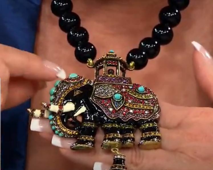 Pre-owned Heidi Daus "queen Of Siam" Beaded Crystal Tassel Drop Elephant Necklace Wow In Multicolor