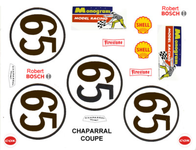 #65 Chaparral Can Am Race Car graphics 1/24th - 1/25th Scale Waterslide Decals