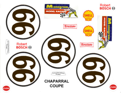 #66 Chaparral Can Am Race Car graphics 1/43rd Scale Slot Car Waterslide Decals