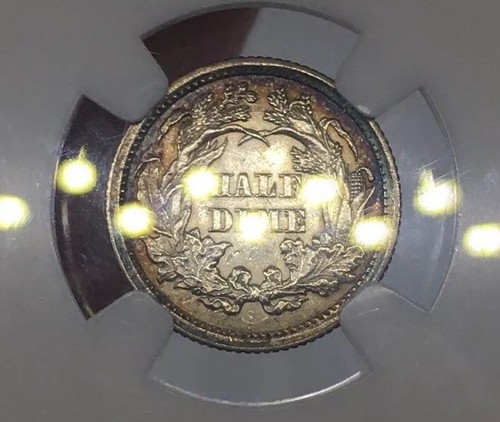 1862 H10C NGC AU Details Toned Half Dime Beautiful Toning Clashed Dies