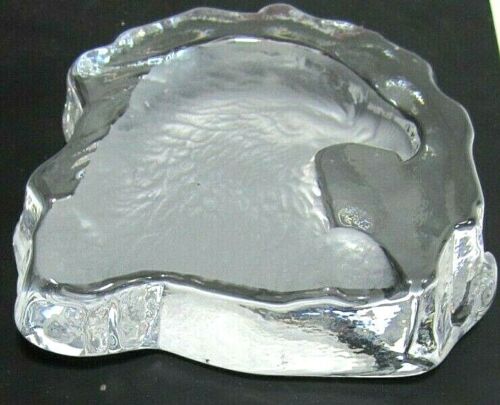 Blenko Unmarked Glass Ice Block Paperweight Reverse Eagle America USA Heavy