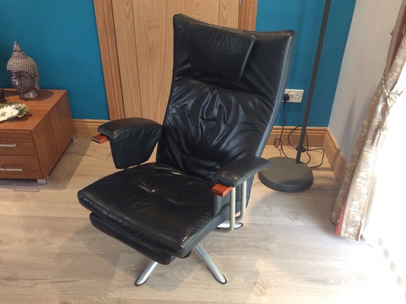 Dark blue leather recliner swivel chair in Bathgate, West Lothian