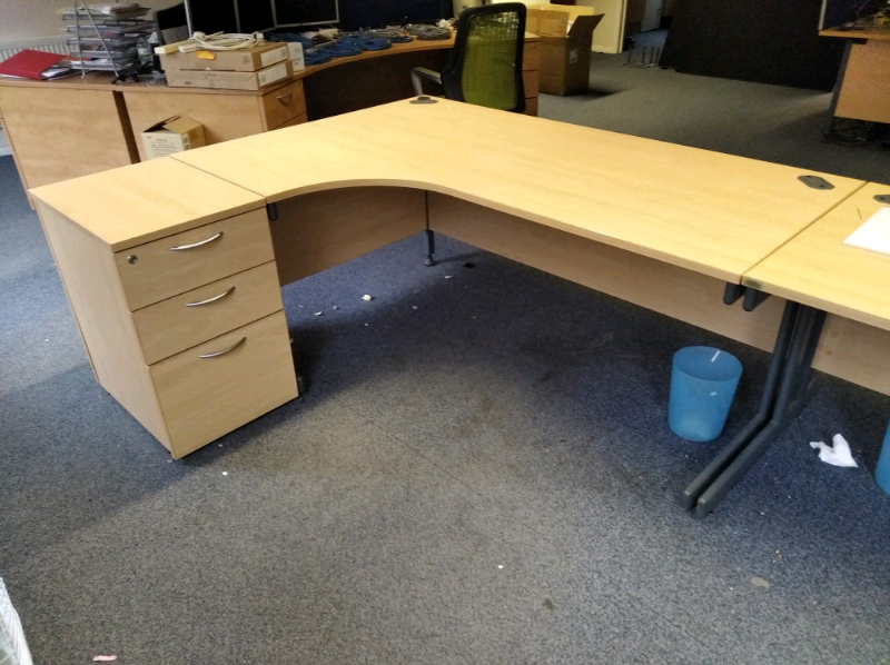 3 X Solid Wooden Curved Desks with 3 Drawer Pedestals good condition