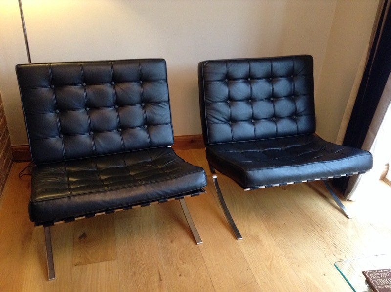 2 Barcelona Chairs in BLACK Faux Leather with 2 spare cushions | in Doncaster, South Yorkshire ...