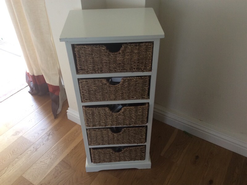 5 Drawer Wicker Basket Storage Unit In White In Plymouth Devon