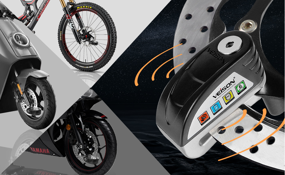 "Motorcycle Anti-Theft Alarm System 130db Disc Lock for Ebike, Moped, Dirtbike