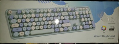 Blue Retro Typewriter Style Keyboard - Wired USB, Foldable Stand for Windows PC