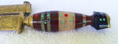 RARE Middle Eastern DECORATIVE KNIFE w/ Sheath - Unique Glass Handle - Syria