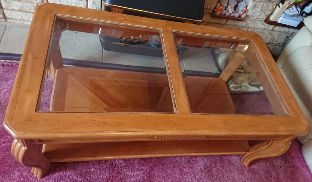 Wooden and glass topped coffee table 4.2ft x 2.3ft | in ...