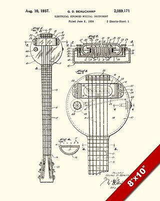 Electric Guitar Patent Drawing Art Real Canvas Print