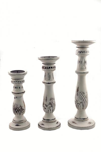 Benzara Distressed Finish Wooden Pillar Shaped Candleholder,