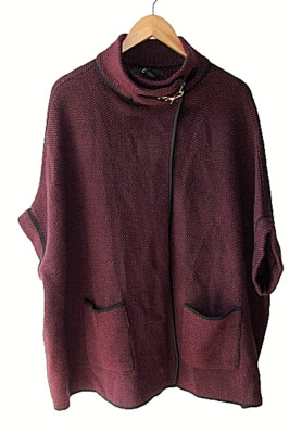 Cejon Burgundy with Black Trim Short Sleeve Cardigan Sweater OSFM 