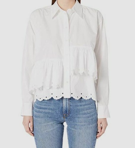 $285 McQ Women's White Solid Long Sleeve Scallop Hem Shirt Size IT