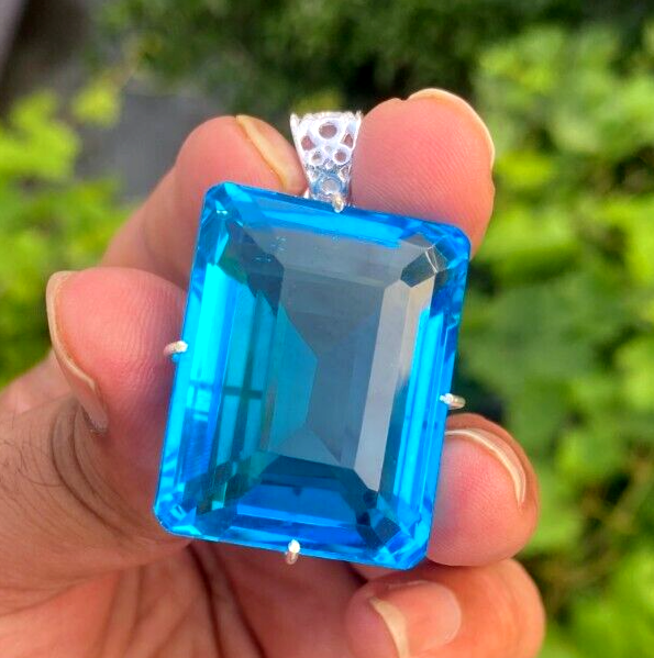 120 Ct EGL Certified Natural Blue Topaz 925 Solid Silver Pendant Loose Gemstone