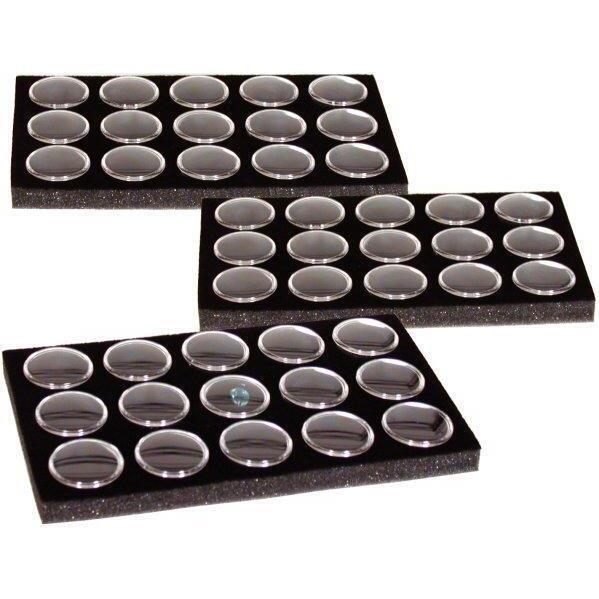 45 Black Gem Jars Display Tray Inserts 1" 3Pcs