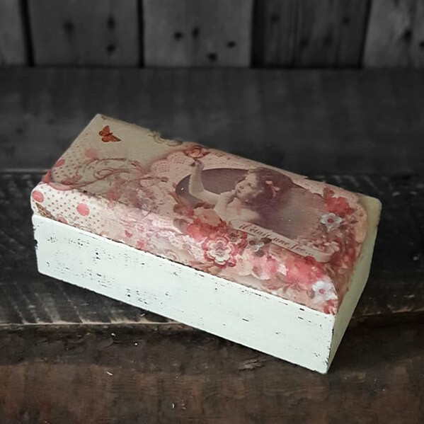 Vintage Schatulle / Teebox m. 3 Fächer Landhaus Shabby Deko Holz Box Handarbeit