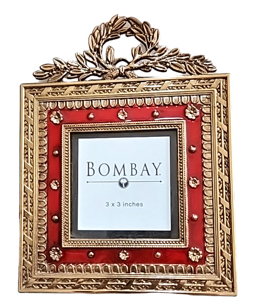 Bombay Co. Standing Picture Frame Red Enamel Ornate Goldtone