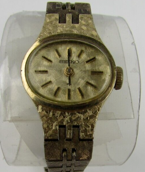 VTG Seiko Watch Women 16mm Gold Dial Gold Tone Round Manual