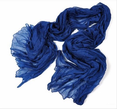 Z2 Dark Blue Women Girl Soft Crinkle Long Candy Color Scarf Wrap Shawl Stole New