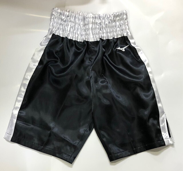 MIZUNO Boxing Pants Trunks Satin Black White embroidery Long type