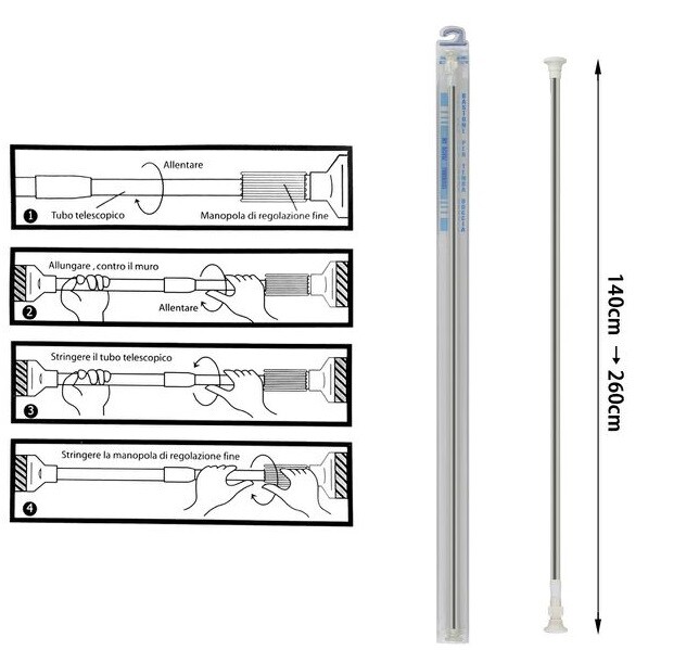 Bastone Barra Sbarra Per Tenda Tendaggi Regolabile da 140cm 260cm Alluminio dfh