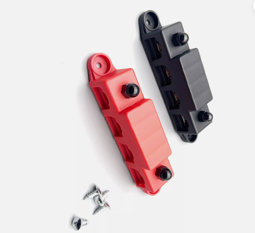 Red & Black 5/16" 4 Stud Power Distribution Busbar Bus Bar With Cover Fast Ship