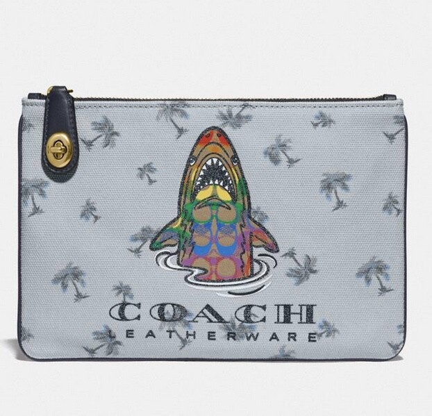 ORIG PKG Coach Canvas Blue Palm Tree Rainbow Signature