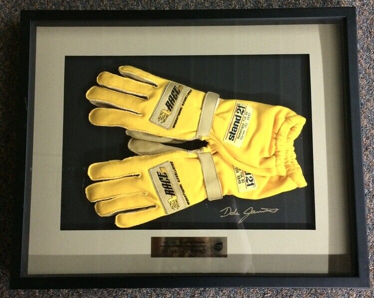2004 UPS Dale Jarrett Signed NASCAR Racing Stand 21 Race Gloves - Framed Display