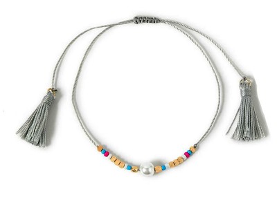 ACCESSORIZE,  BEAD & PEARL DRAWSTRING CORD, CHARM ANKLET