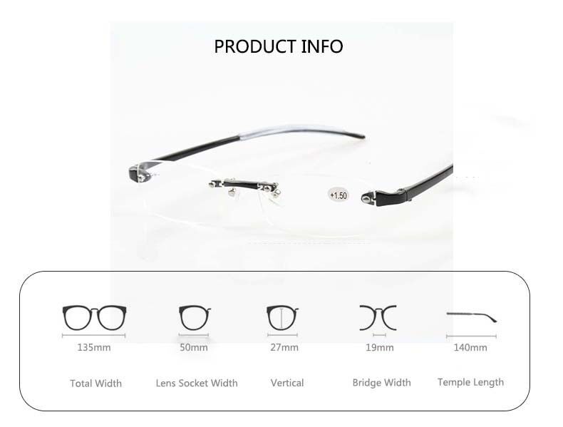 3 PACK TR90 Reading Glasses Elastic Rimless Flexible Eyeglasses 0.5- 4.0 Readers