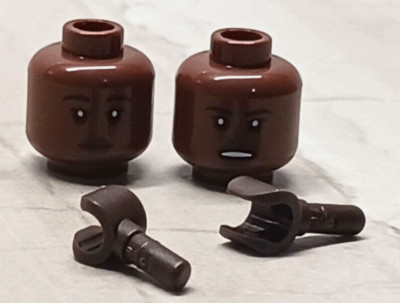 New LEGO Brown Skin Head GIRL Hands 1 Head Two Faces Dual Sided FREE WIG Hair