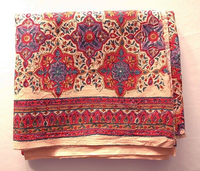 Red French Reproduction Fabric. 2½ Yards, Hand Block Print Cotton. 44