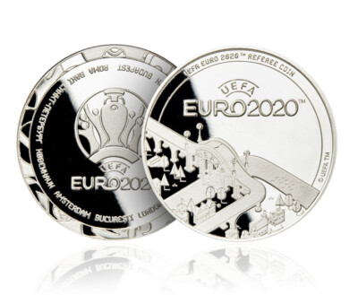 ⚽️ NEW UEFA ⚽️ REFEREE'S COIN ⚽️ EURO 2020⚽️ SILVER PLATED ⚽️ OFFICAL COIN 1oz