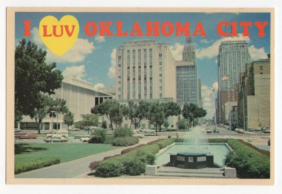 I Luv Oklahoma City Buildings & Car Vintage Continental Postcard Unposted
