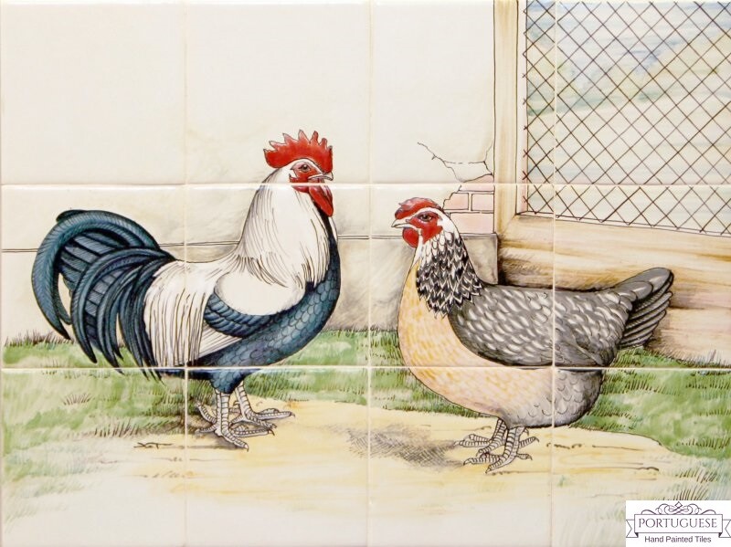 Details About Decorative Hand Painted Ceramic Tile Mural Kitchen Backsplash Chickens