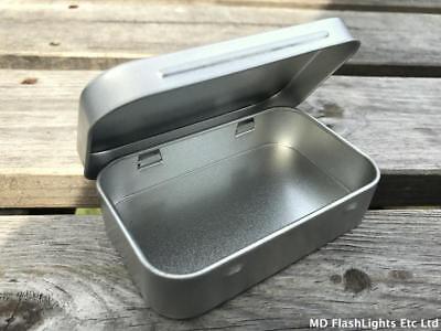 SILVER SLIDE TOP LID STORAGE TINS IDEAL FOR BUSHCRAFT SURVIVAL KITS CAMPING EDC