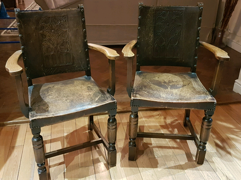 Antique oak & leather carver chairs in Charing, Kent Gumtree
