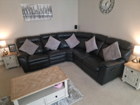 Leather Corner Sofa with Manual Recliners